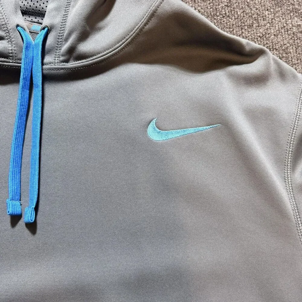 Nike Hoodie Mens XL Gray Blue Therma-Fit Pullover Fleece Athletic Sweatshirt